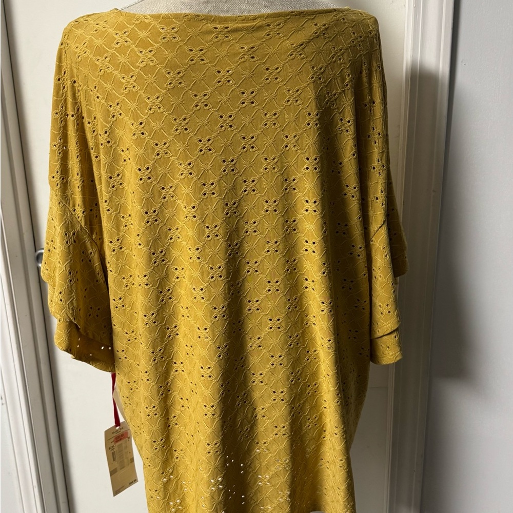 Ruby Rd. Mustard Eyelet Ruffle-Sleeve Tunic - Picture 4 of 7